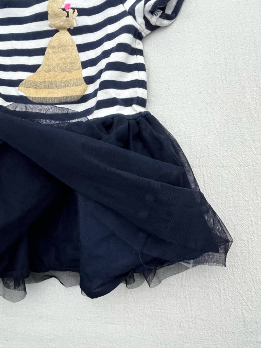 Baby Gap Disney Belle Dress Gold Navy Stripe Tulle Princess Beauty Beast Cotton - Picture 3 of 6